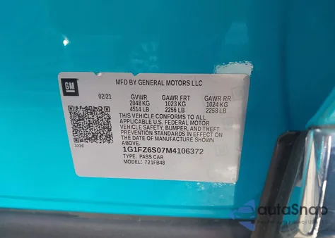 2021 Chevrolet Bolt Ev Fwd Premier из США, поврежденный, VIN 1G1FZ6S07M4106372